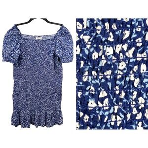Monkl Off The Shoulder Mini Dress Size XL Floral Blue White Smocked Body NWT‎